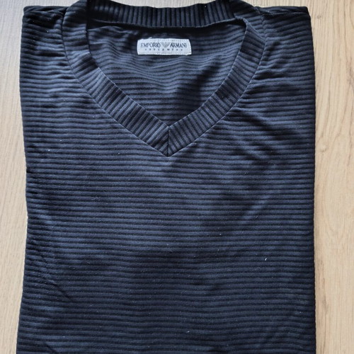 Emporio Armani black striped T-shirt used, size Large slim fit