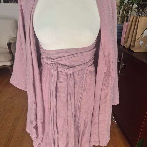 Rien set skirt kimono new, pink and purple organic cotton gauze