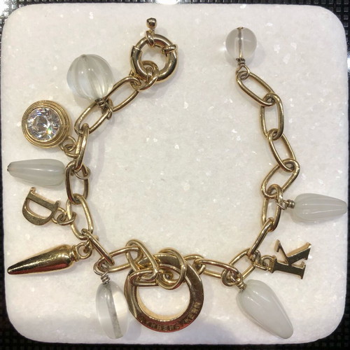 Dyrberg/Kern bracelet with charms 20cm like new, gold tone with pouch