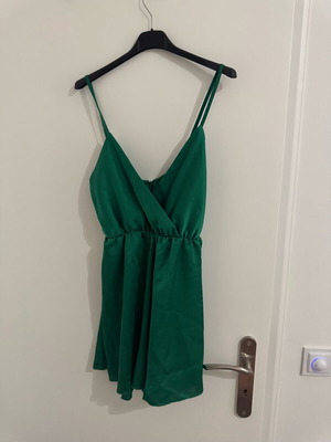 Satin short women's jumpsuit new, green, size M