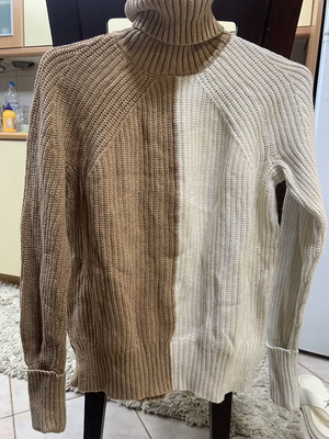Γυναικείο πλεκτό ζιβάγκο Marks & Spencer, δίχρωμο camel mix