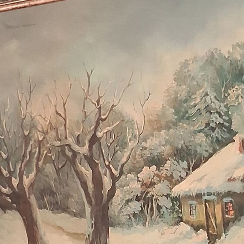 Signed A. Limnaios Winter Landscape Oil Painting on Canvas like new