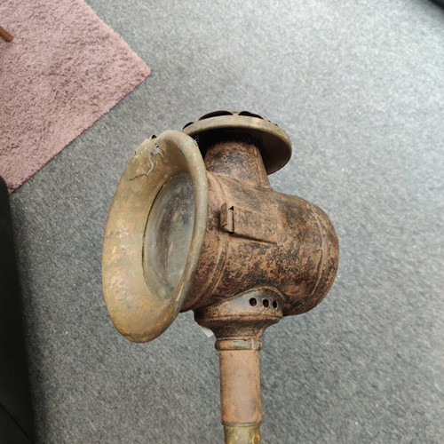 Antique carriage lantern made of brass and iron used