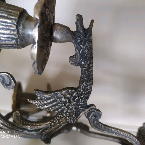 Silver-plated candle holder used, Giannitsa art vintage 70's