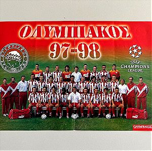 ΟΛΥΜΠΙΑΚΟΣ Aφίσα διπλής όψεως Champions League & Τάσος Μητρόπουλος 1997 - 1998, 41x28 cm