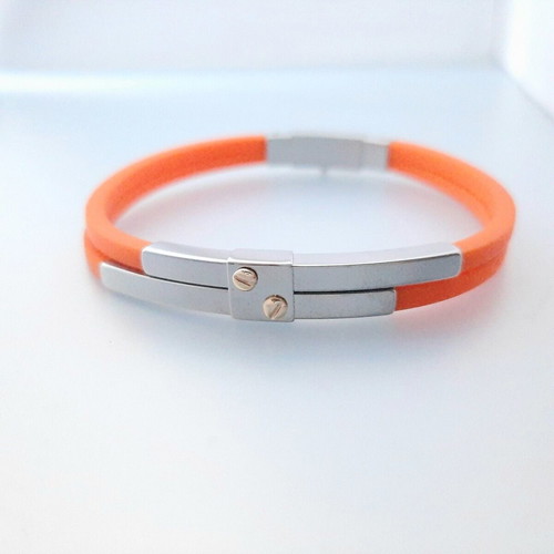 Steel bracelet with orange rubber and K18 gold new