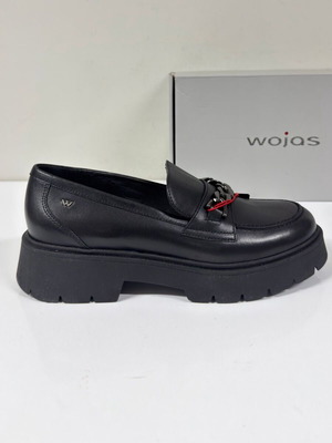 Δερμάτινα loafers Wojas με πλατφόρμα και αλυσίδα, μαύρα, μέγεθος 40