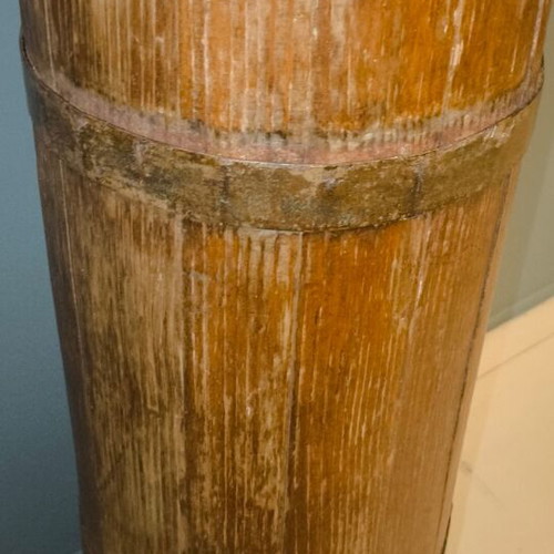 Wooden vintage butter churn Kadhi with butter paddle used
