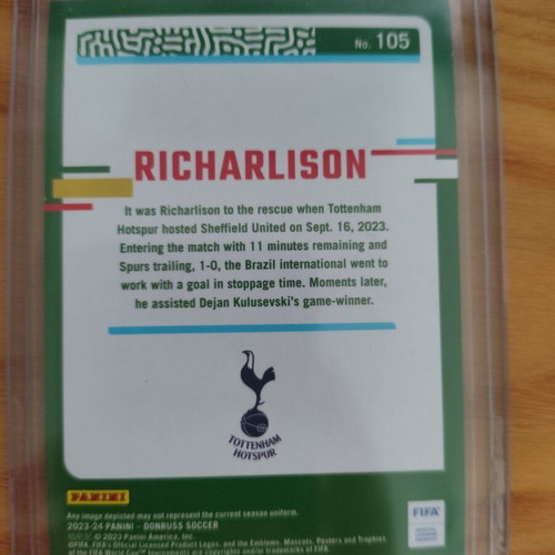 Donruss 2023-24 Soccer Richarlison Tottenham Hotspur Diamond Parallel Card like new