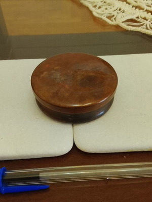Vintage metal jewelry box with red velvet lining used
