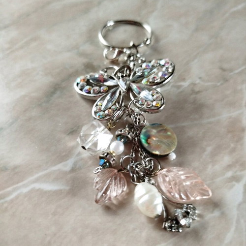 Butterfly keychain handmade new silver