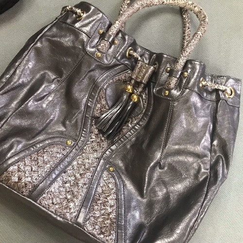 Shoulder shopper bag black with croco details and tassels like new