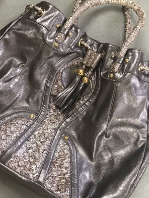 Shoulder shopper bag black with croco details and tassels like new