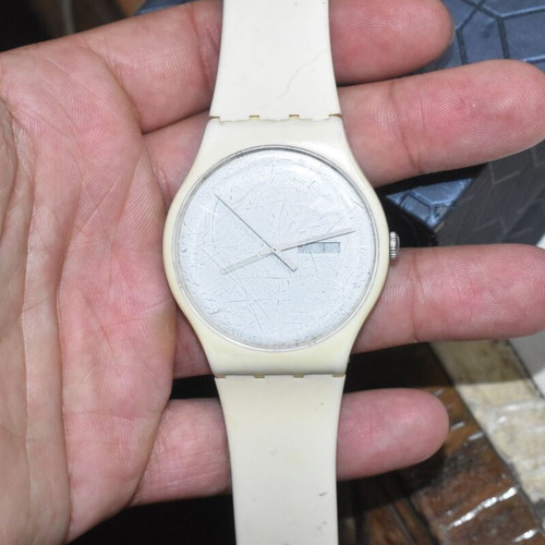 Swatch Gent Day-Date vintage white Swiss watch used