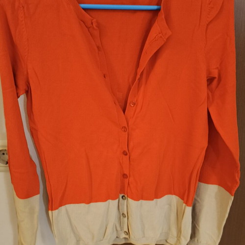 Benetton knitted women's cardigan, orange and beige