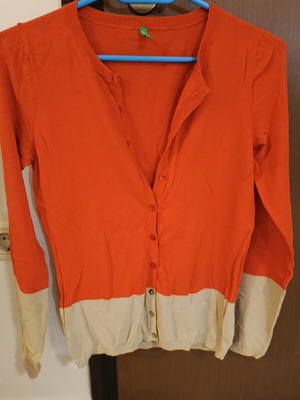 Benetton knitted women's cardigan, orange and beige
