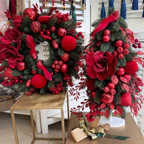 Handmade Christmas tree decoration, red, 50 cm