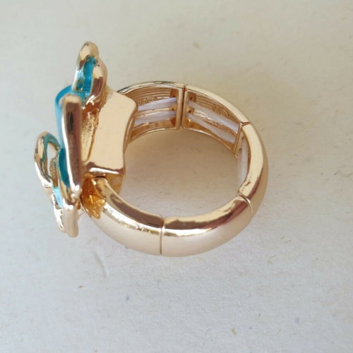 Boho elastic stainless steel ring in gold with turquoise coating like new