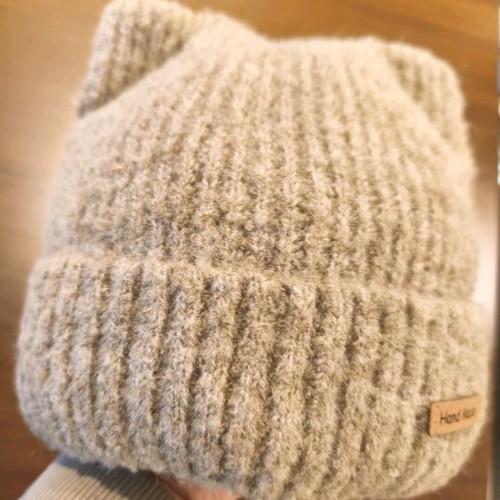 Knitted cat ears hat new, one size, beige