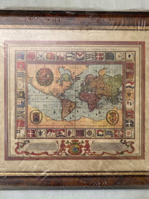 Decorative Vintage World Map Print in Wooden Frame 41×34 cm