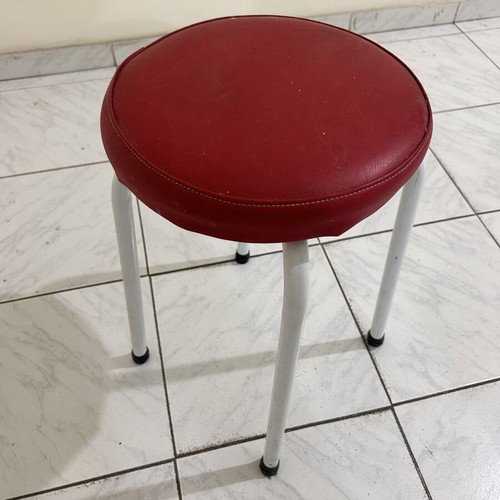 Stool with metal legs and red seat like new