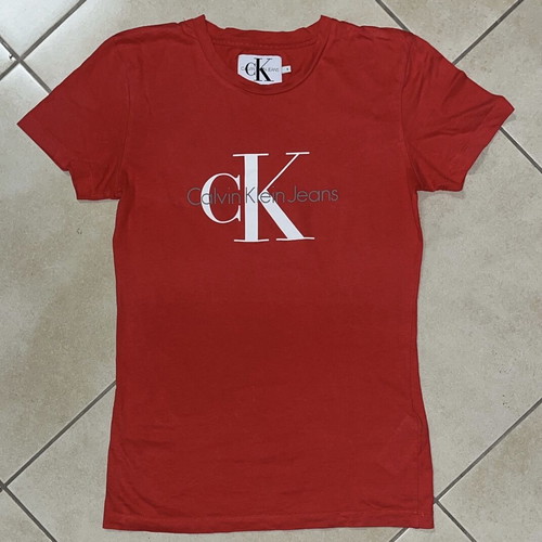 Calvin Klein Jeans Women T-Shirt red monogram logo size S like new