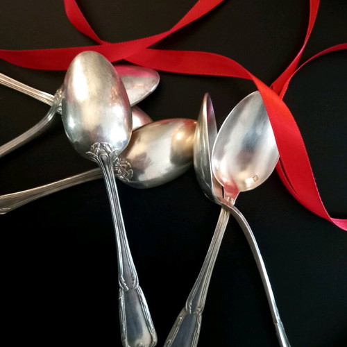 Silver teaspoons set of 6, antique style