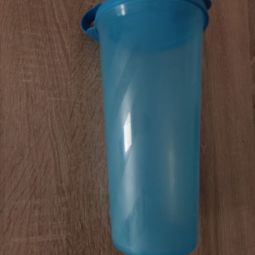 Tupperware jug used with airtight lid, blue translucent