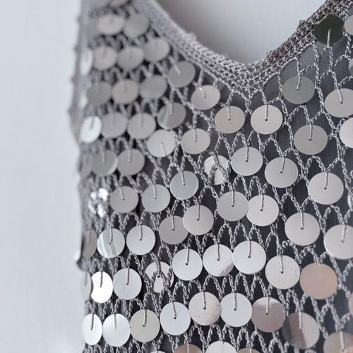 Silver top with sequins crochet, size S, like new