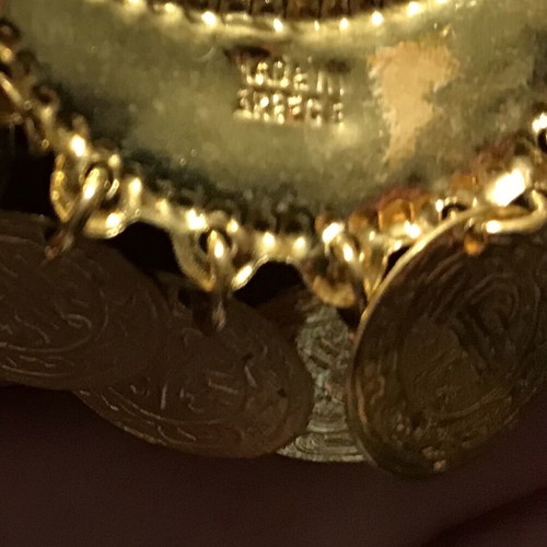 Faux gold earrings with clip Greek folk art like new
