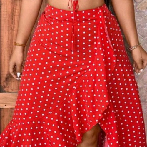 Shein polka dot skirt and crop top set, red and white