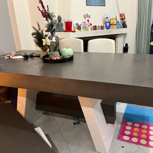 Dining set with four chairs, solid wood, extendable