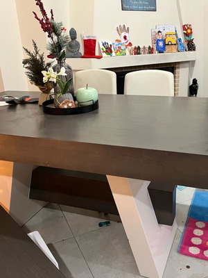 Dining set with four chairs, solid wood, extendable