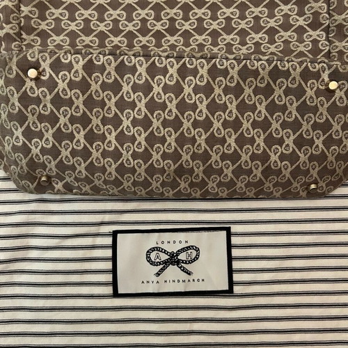 Anya Hindmarch shoulder bag used, grey canvas with 3 external pockets