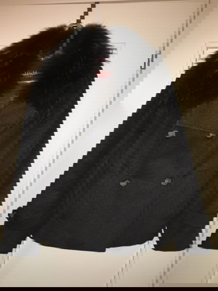 Max Mara studio virgin wool γκρι πανωφόρι/Μ/αφαιρουμενος Γιάκας αλεπούς/ελάχιστα φορεμένο