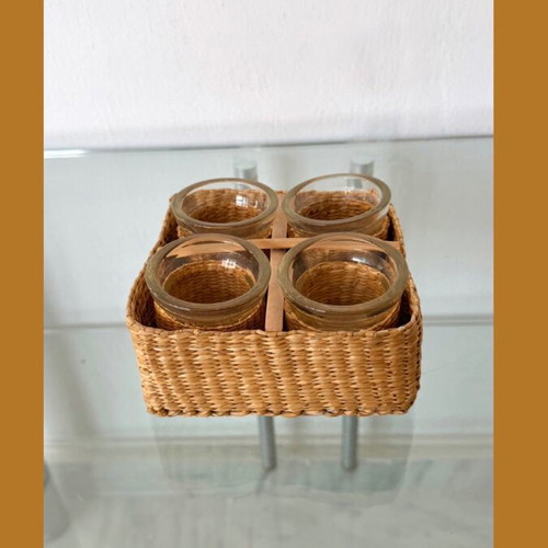 Decorative tealight set and holder with handmade wicker lining new