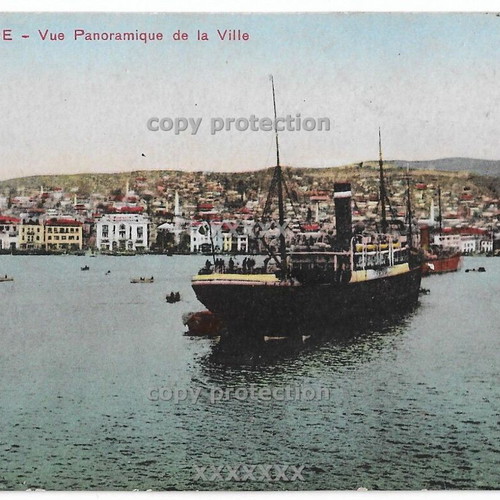 Color vintage postcard Thessaloniki panoramic beach view used