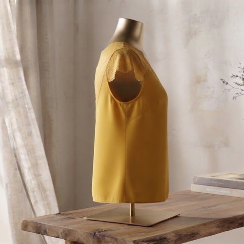 Designer mustard blouse with lace back, medium size