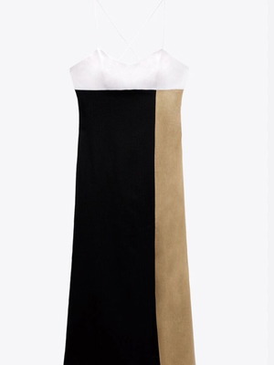 Linen dress Zara XS like new, black and beige