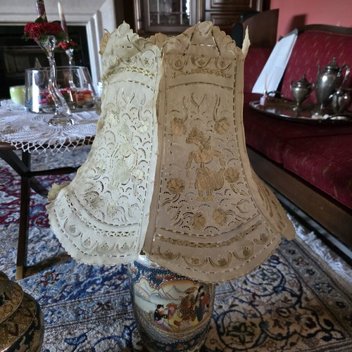 Japanese Shatsuma lampshade with vintage parchment shade like new