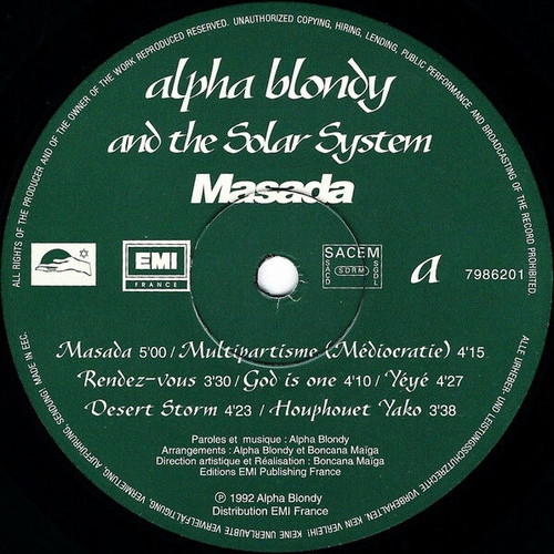Alpha Blondy And The Solar System Masada vinyl record used