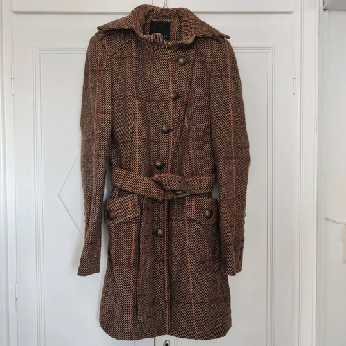 Amisu coat brown checkered like new, wool tweed
