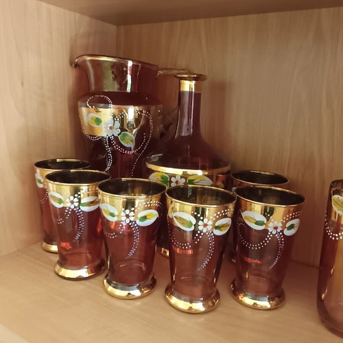 Bohemia Crystal vintage set in amber with gold decoration