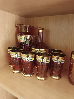 Bohemia Crystal vintage set in amber with gold decoration