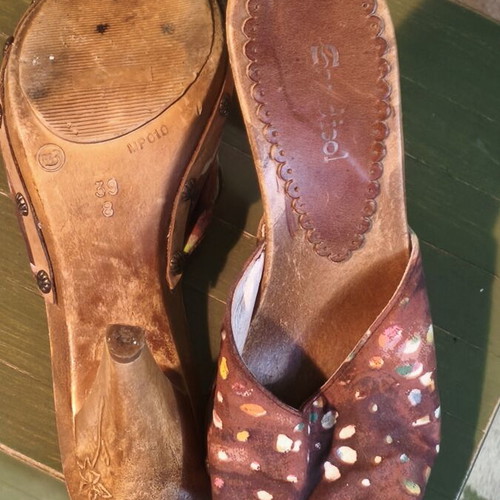 Spanish wooden clogs used, size 39, brown, 10cm heel, Sandisol