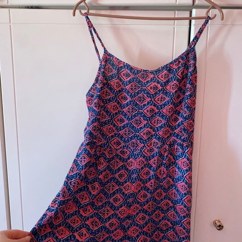 Pink Woman one-piece shortsuit like new, pink with blue patterns