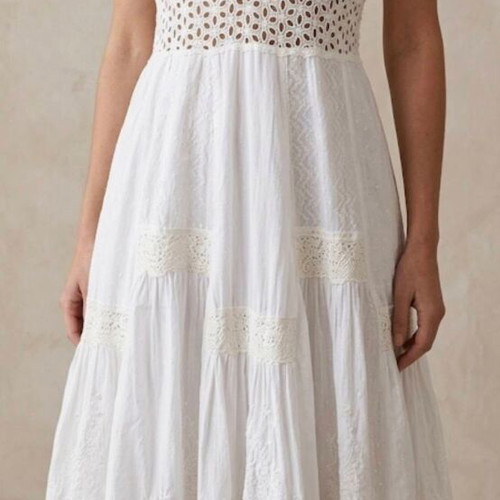 White Boho Dress with Embroidery and Lace, Like New, Size XL