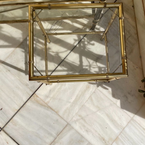 Side coffee table brass used, set of 3 pieces