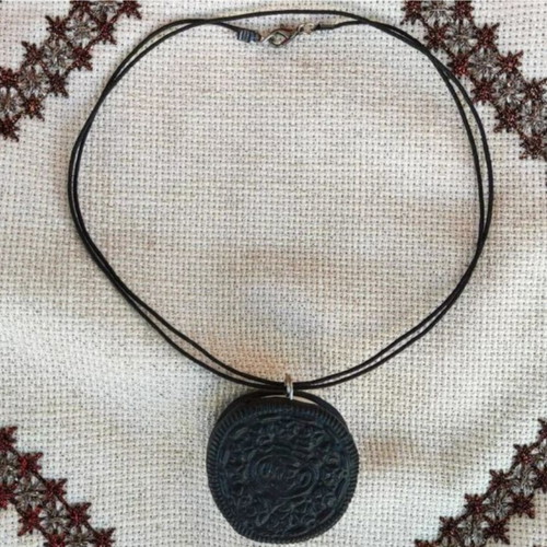 Oreo cookie necklace new handmade with black cord