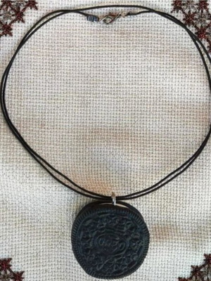 Oreo cookie necklace new handmade with black cord